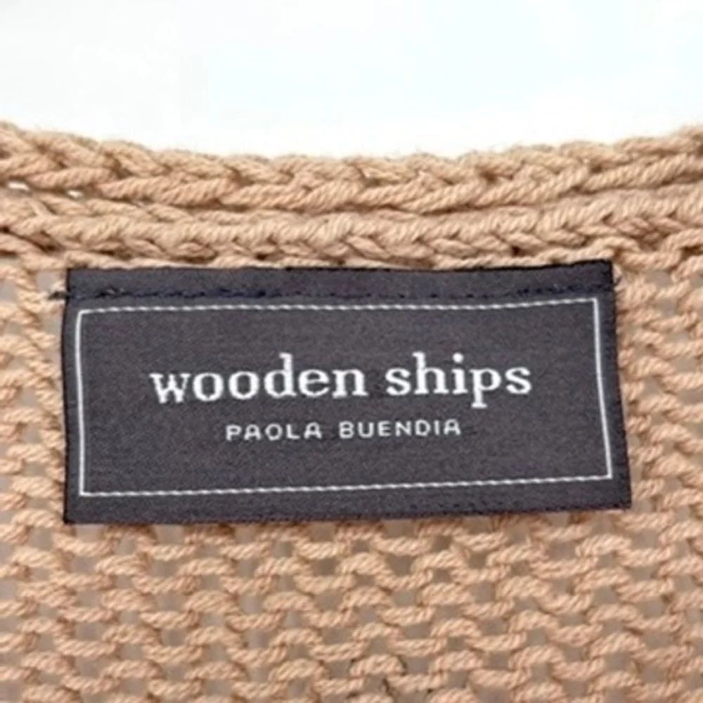 Wooden‎ Ships Pullover Sweater Open Knit Pineapple Lightweight Tan Cotton M/L